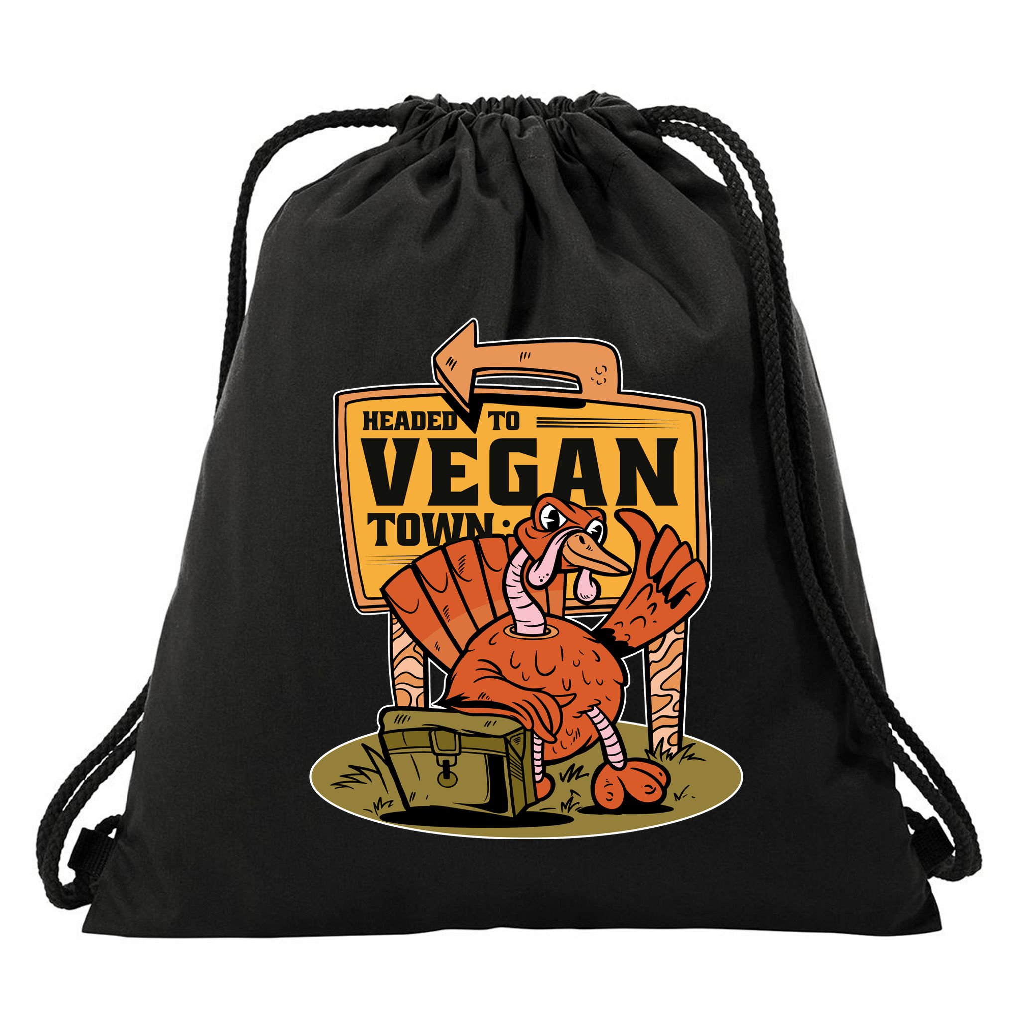 Headed To Vegan Town Chicken Drawstring Bag