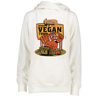 Headed To Vegan Town Chicken Womens Funnel Neck Pullover Hood