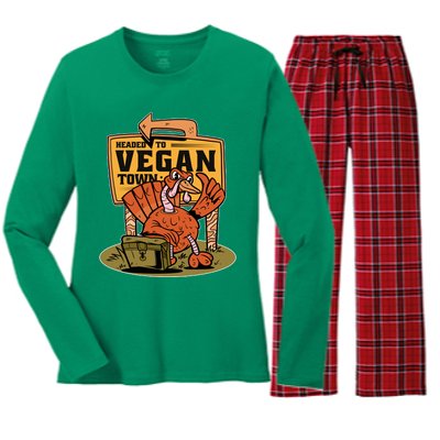 Headed To Vegan Town Chicken Women's Long Sleeve Flannel Pajama Set 