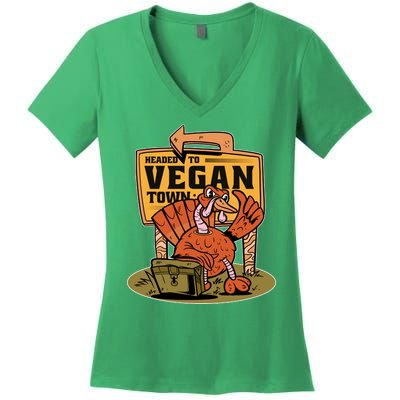 Headed To Vegan Town Chicken Women's V-Neck T-Shirt