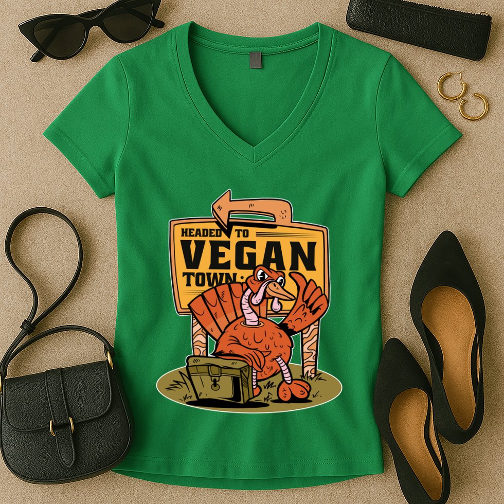 Headed To Vegan Town Chicken Women's V-Neck T-Shirt