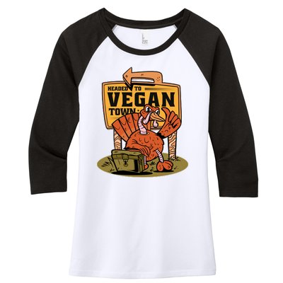 Headed To Vegan Town Chicken Women's Tri-Blend 3/4-Sleeve Raglan Shirt