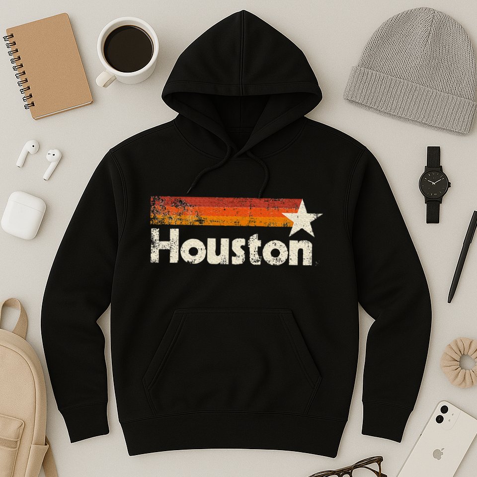 Houston Texas Vintage Houston Stripes Strong Old 70s 80s 90s Hoodie