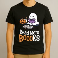 Halloween Teacher Women Cute Reading Ghost Read More Books T-Shirt