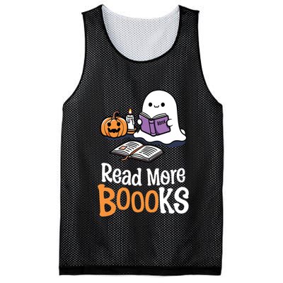 Halloween Teacher Women Cute Reading Ghost Read More Books Mesh Reversible Basketball Jersey Tank