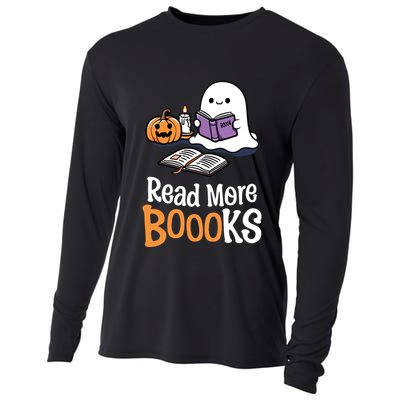 Halloween Teacher Women Cute Reading Ghost Read More Books Cooling Performance Long Sleeve Crew