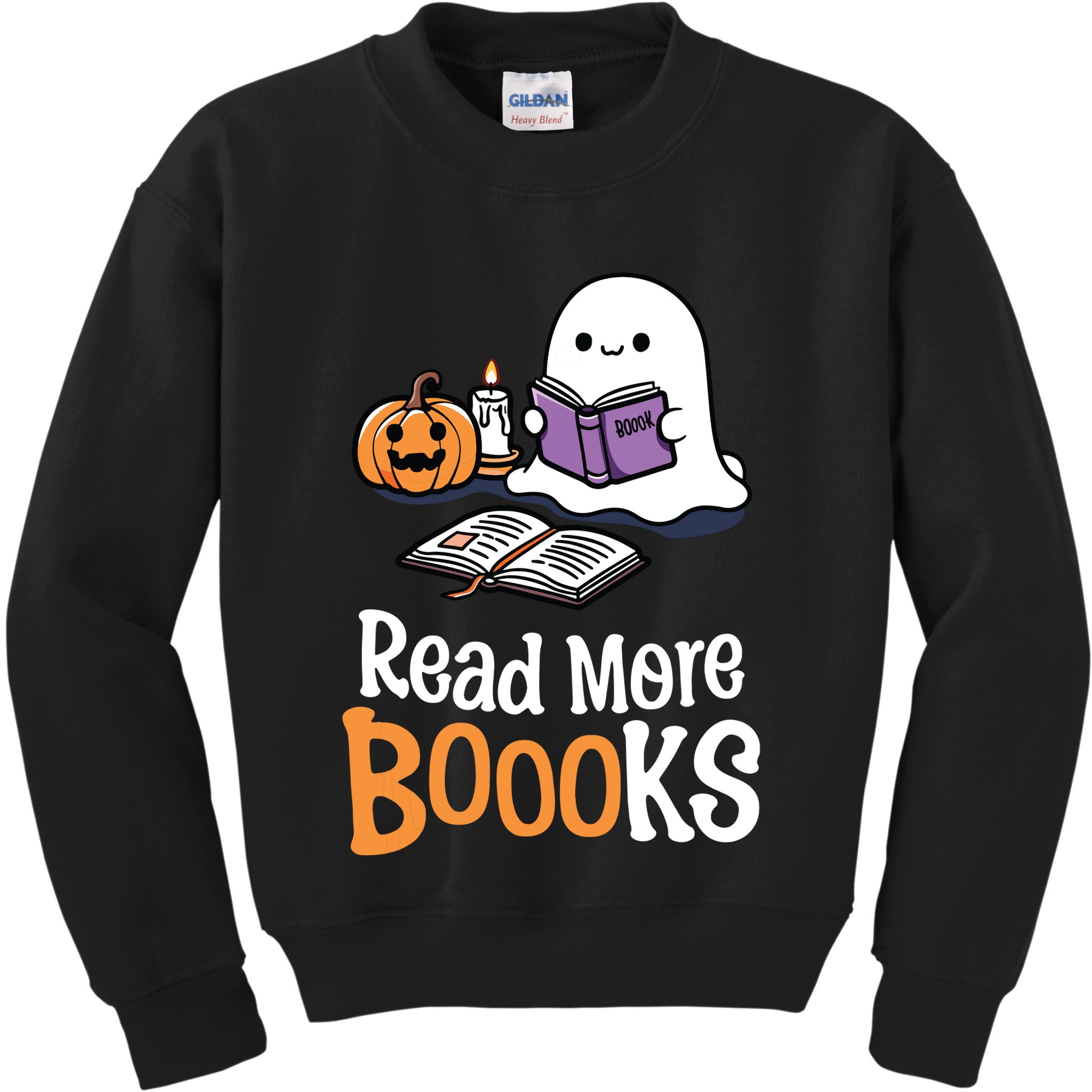 Halloween Teacher Women Cute Reading Ghost Read More Books Kids Sweatshirt