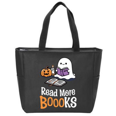 Halloween Teacher Women Cute Reading Ghost Read More Books Zip Tote Bag