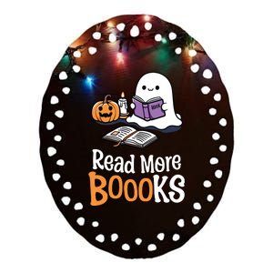 Halloween Teacher Women Cute Reading Ghost Read More Books Ceramic Oval Ornament