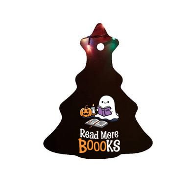 Halloween Teacher Women Cute Reading Ghost Read More Books Ceramic Tree Ornament