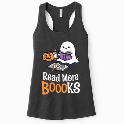Halloween Teacher Women Cute Reading Ghost Read More Books Womens Tank Top