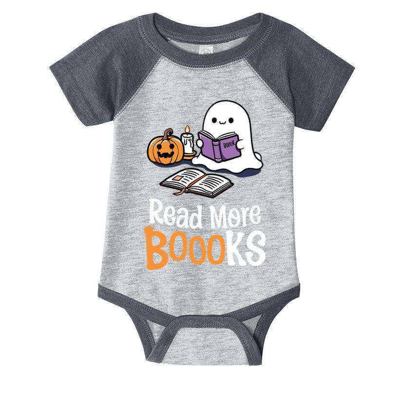 Halloween Teacher Women Cute Reading Ghost Read More Books Infant Baby Jersey Bodysuit