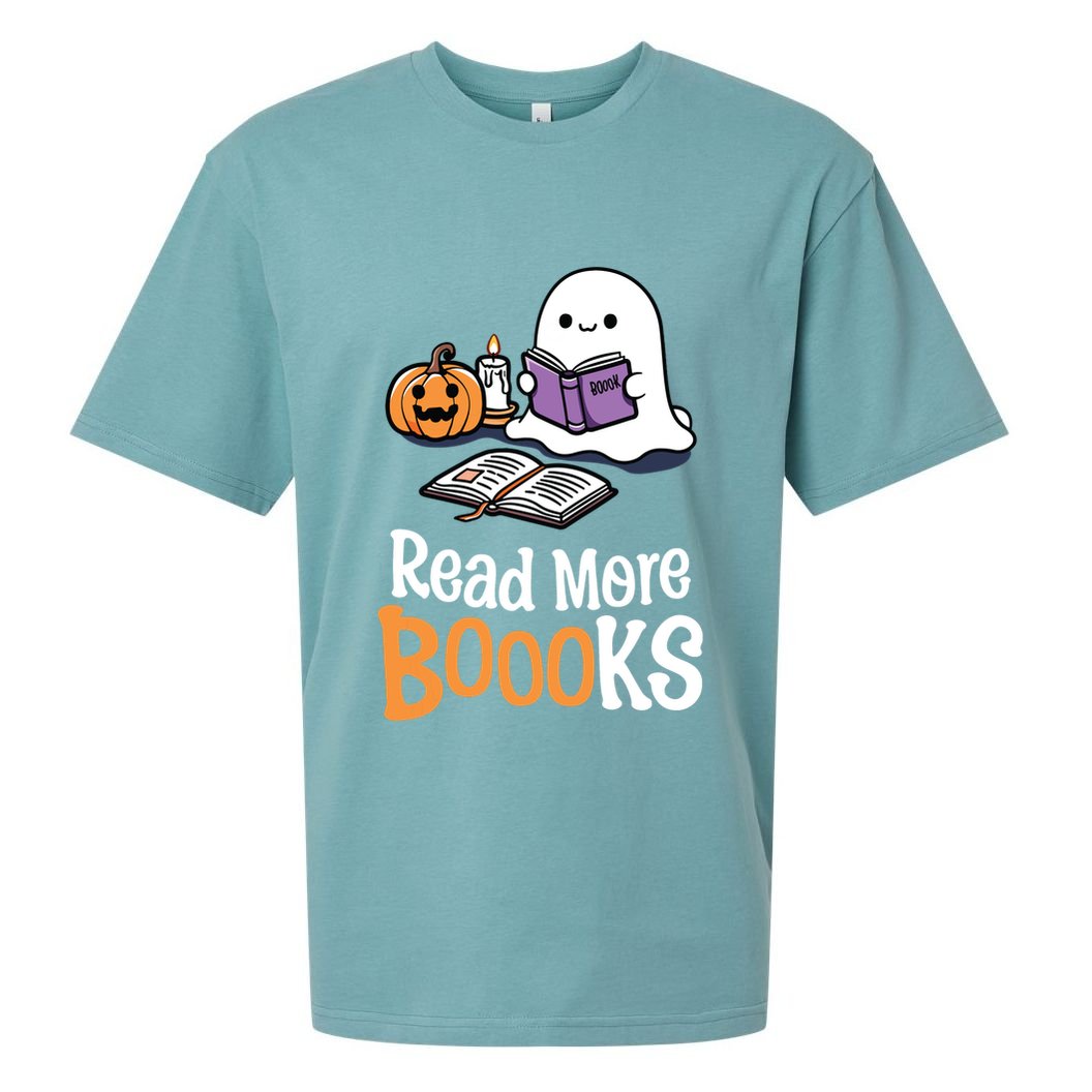 Halloween Teacher Women Cute Reading Ghost Read More Books Sueded Cloud Jersey T-Shirt