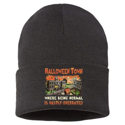 Halloween T.O.W.N Where Being Normal Is Vastly Overrated Sustainable Knit Beanie