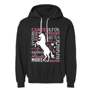 Horse Typography Word Art Equestrian Horseback Riding Garment-Dyed Fleece Hoodie