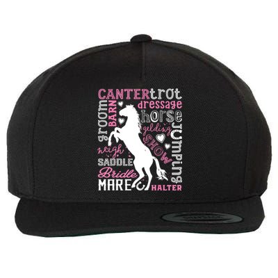 Horse Typography Word Art Equestrian Horseback Riding Wool Snapback Cap