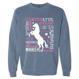 Horse Typography Word Art Equestrian Horseback Riding Garment-Dyed Sweatshirt