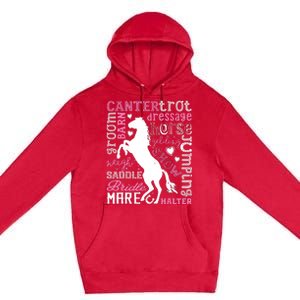 Horse Typography Word Art Equestrian Horseback Riding Premium Pullover Hoodie