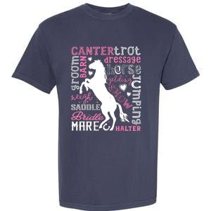 Horse Typography Word Art Equestrian Horseback Riding Garment-Dyed Heavyweight T-Shirt