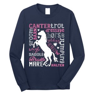 Horse Typography Word Art Equestrian Horseback Riding Long Sleeve Shirt