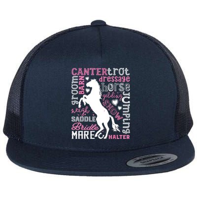 Horse Typography Word Art Equestrian Horseback Riding Flat Bill Trucker Hat