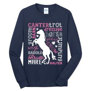 Horse Typography Word Art Equestrian Horseback Riding Tall Long Sleeve T-Shirt