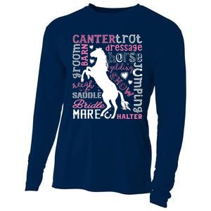 Horse Typography Word Art Equestrian Horseback Riding Cooling Performance Long Sleeve Crew