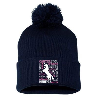 Horse Typography Word Art Equestrian Horseback Riding Pom Pom 12in Knit Beanie