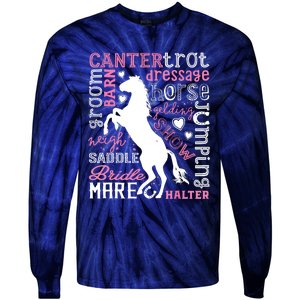 Horse Typography Word Art Equestrian Horseback Riding Tie-Dye Long Sleeve Shirt