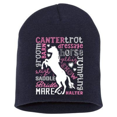 Horse Typography Word Art Equestrian Horseback Riding Short Acrylic Beanie