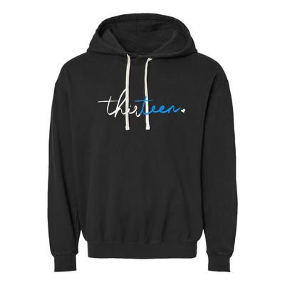 Handwritten Thirteen White And Blue Garment-Dyed Fleece Hoodie