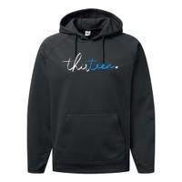 Handwritten Thirteen White And Blue Performance Fleece Hoodie