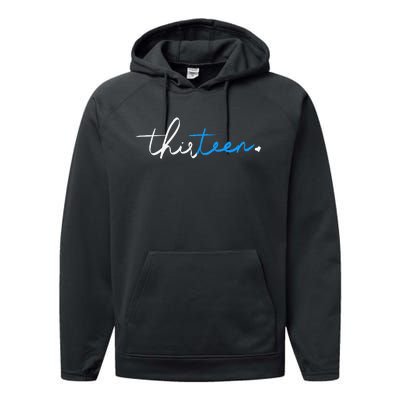 Handwritten Thirteen White And Blue Performance Fleece Hoodie