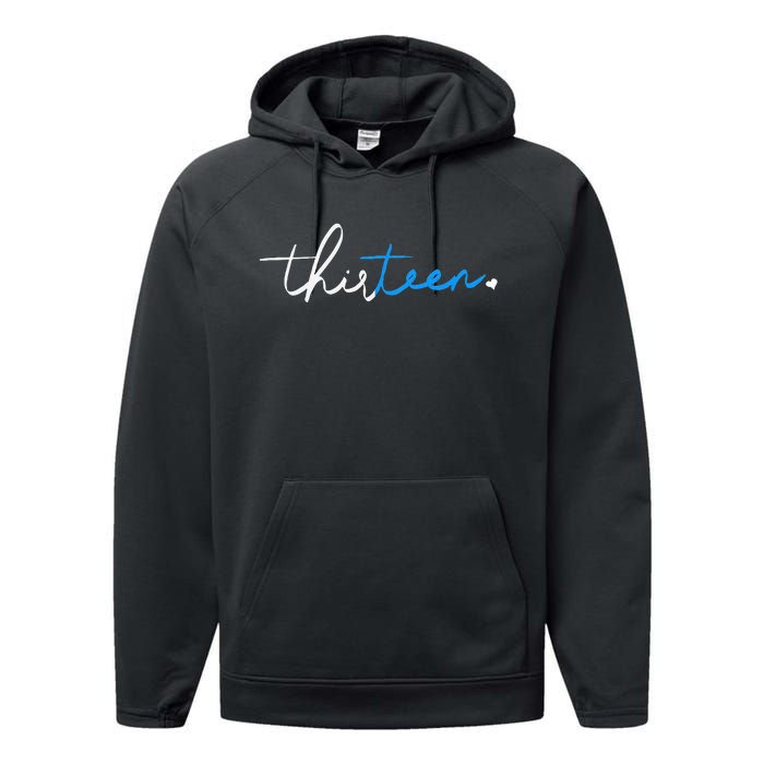 Handwritten Thirteen White And Blue Performance Fleece Hoodie