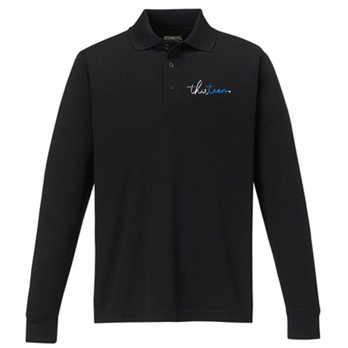 Handwritten Thirteen White And Blue Performance Long Sleeve Polo