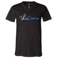 Handwritten Thirteen White And Blue V-Neck T-Shirt