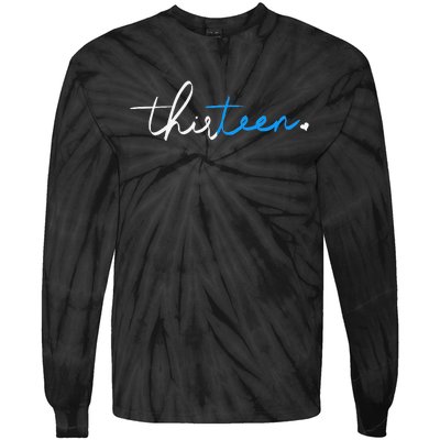 Handwritten Thirteen White And Blue Tie-Dye Long Sleeve Shirt