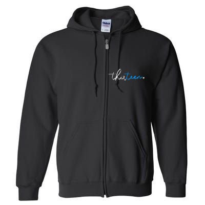 Handwritten Thirteen White And Blue Full Zip Hoodie