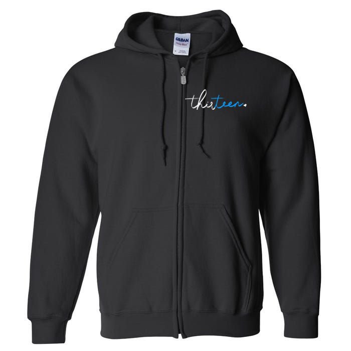 Handwritten Thirteen White And Blue Full Zip Hoodie