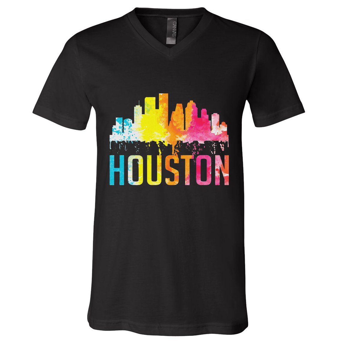 Houston Texas Watercolor Skyline Home State Souvenir Gift V-Neck T-Shirt