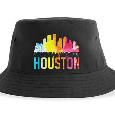 Houston Texas Watercolor Skyline Home State Souvenir Gift Sustainable Bucket Hat