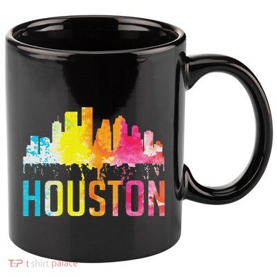 Houston Texas Watercolor Skyline Home State Souvenir Gift 11oz C Handle Ceramic Mug