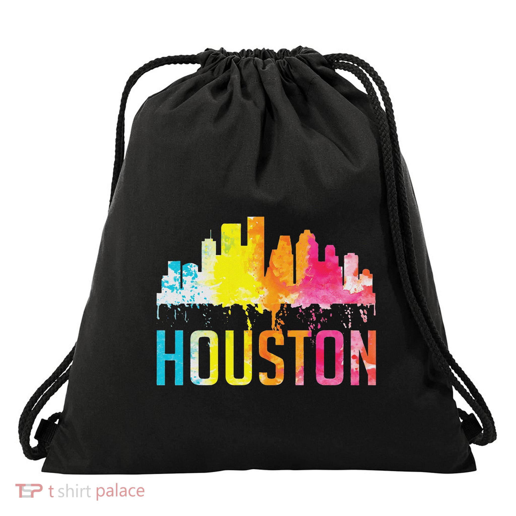 Houston Texas Watercolor Skyline Home State Souvenir Gift Drawstring Bag