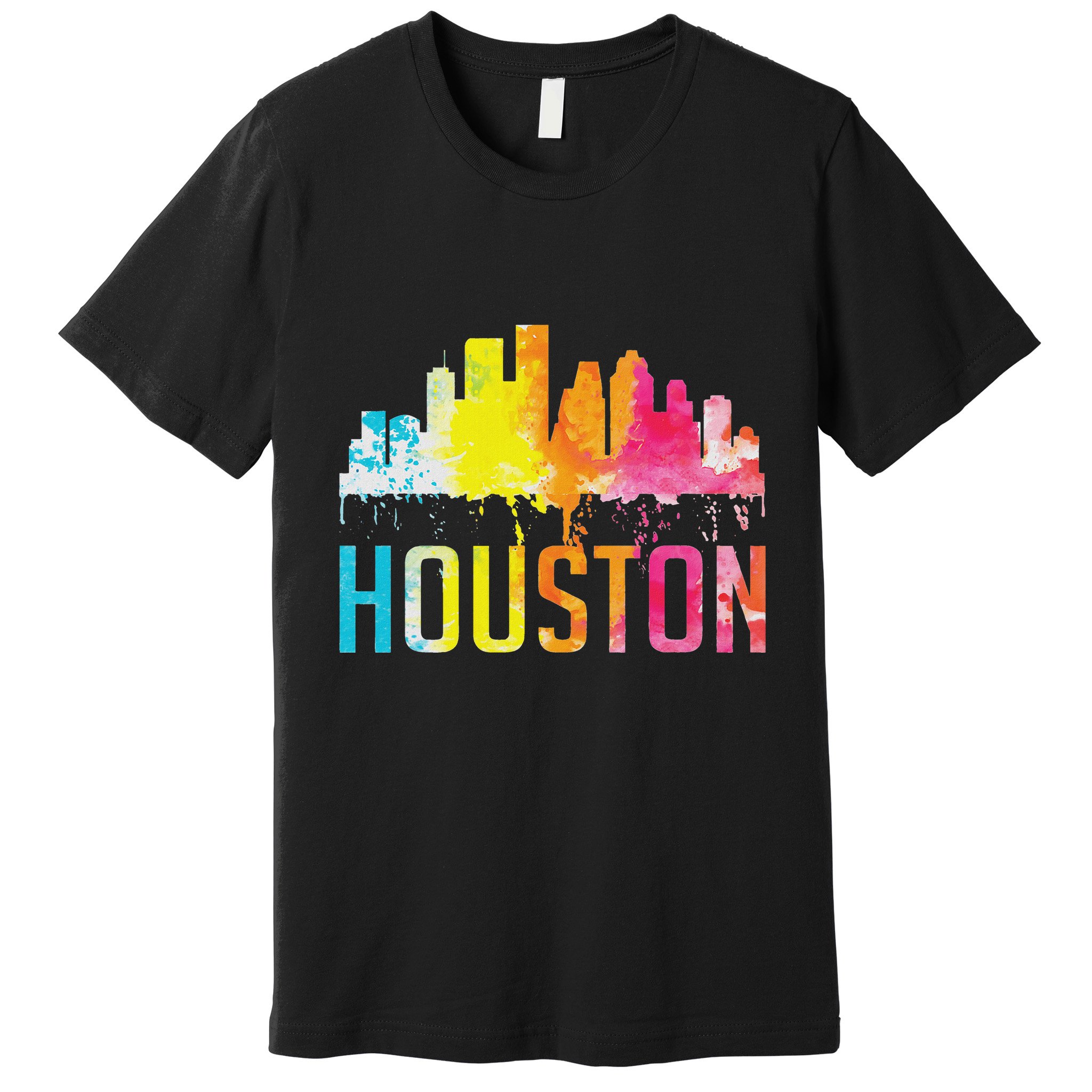 Houston Texas Watercolor Skyline Home State Souvenir Gift Premium T-Shirt