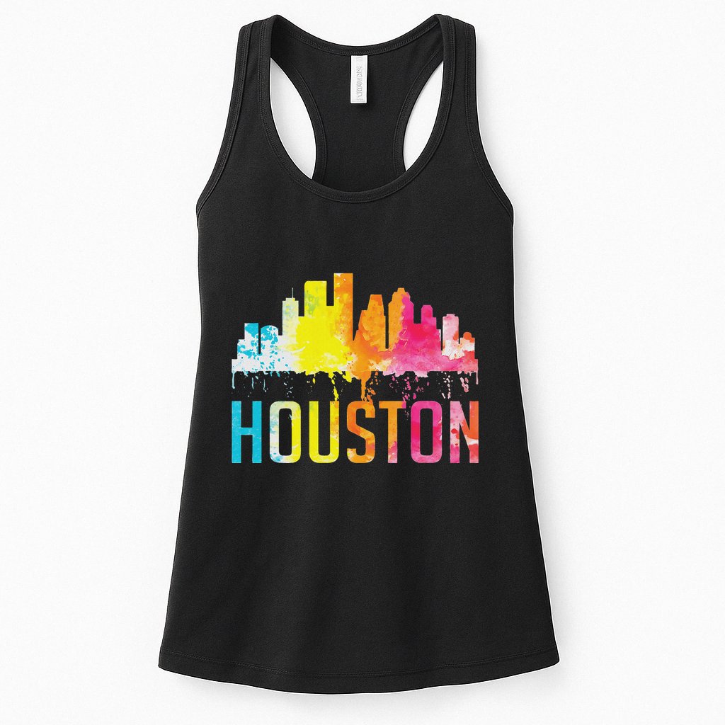 Houston Texas Watercolor Skyline Home State Souvenir Gift Womens Tank Top