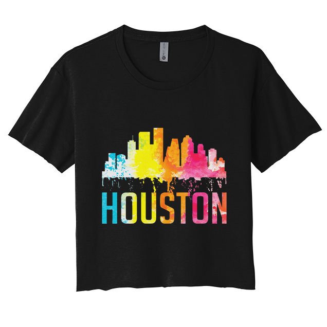 Houston Texas Watercolor Skyline Home State Souvenir Gift Crop Top