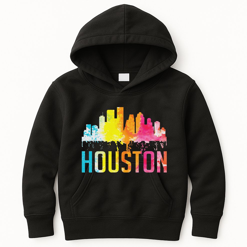 Houston Texas Watercolor Skyline Home State Souvenir Gift Kids Hoodie