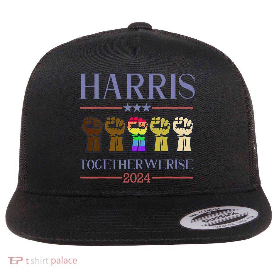 Harris Together We Rise 2024 Funny Voting For Kamala Harris Flat Bill Trucker Hat