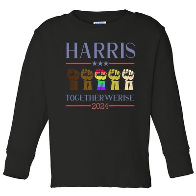 Harris Together We Rise 2024 Funny Voting For Kamala Harris Toddler Long Sleeve Shirt