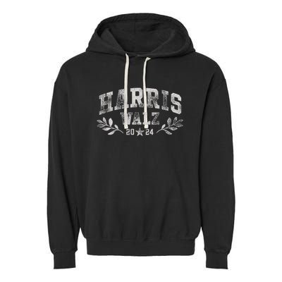 Harris Tim Walz Crest Vintage Arch Women Harris Waltz 2024 Garment-Dyed Fleece Hoodie